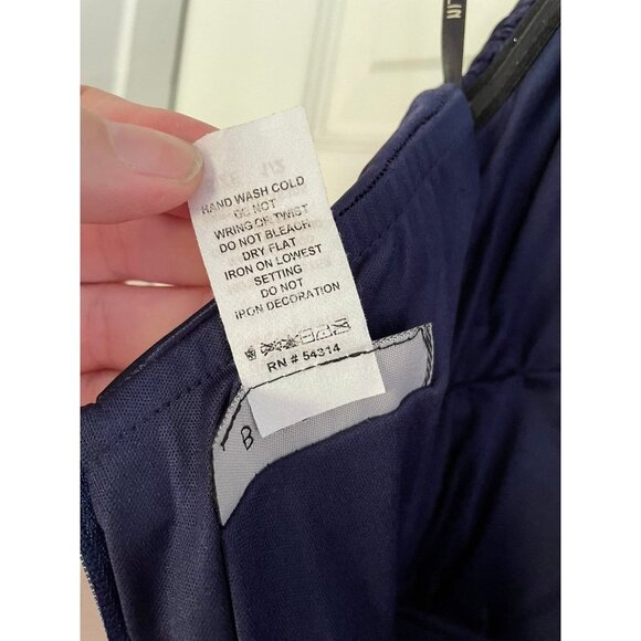 B Darlin Formal Maxi Evening Dress Navy Bridesmaid Prom Holiday Beaded Strapless - Picture 8 of 9